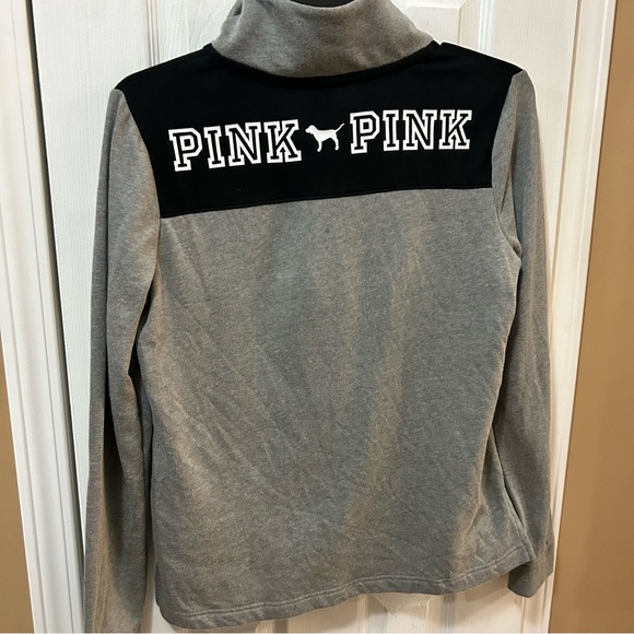 Victoria's Secret PINK Quarter Zip Gray/Black Logo Adult Medium - Picture 4 of 6